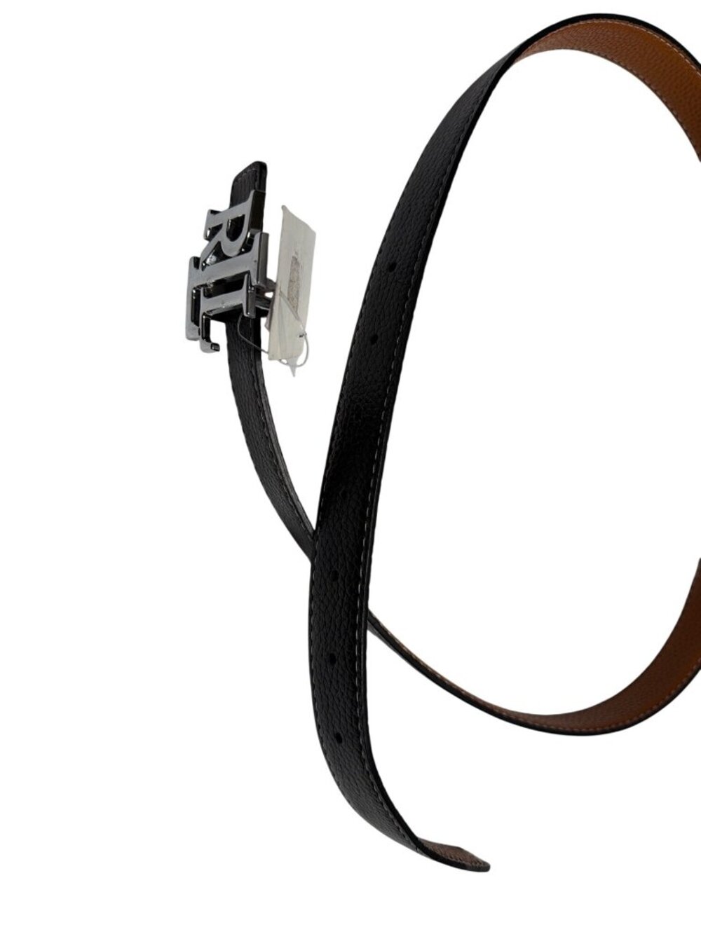 NWT Lauren Ralph Lauren Logo Reversible Pebbled Leather Belt Black/Tan Size Larg